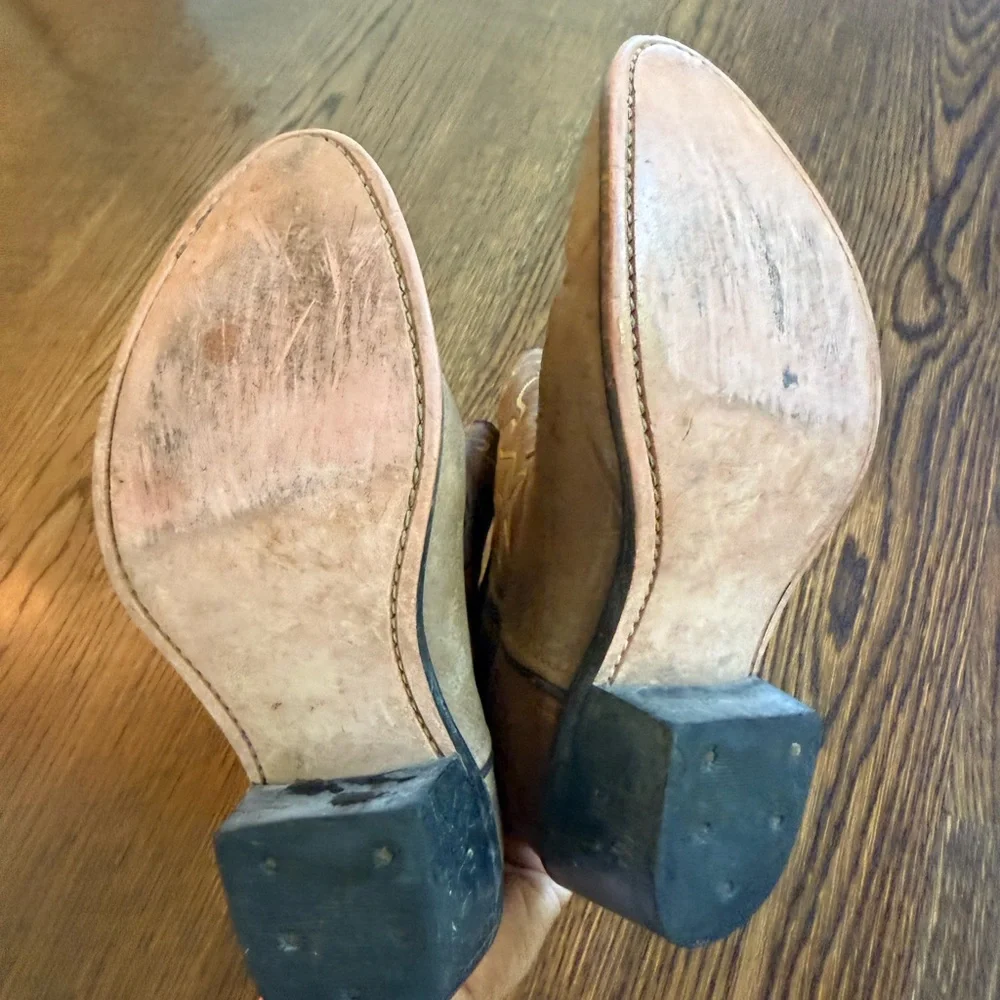 Kids Old West Tan Leather Cowboy Boots - Picture 4 of 6